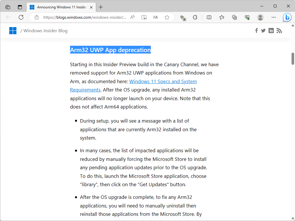 Arm32 UWPアプリの非推奨化がWindows 11 Canaryチャネルで開始