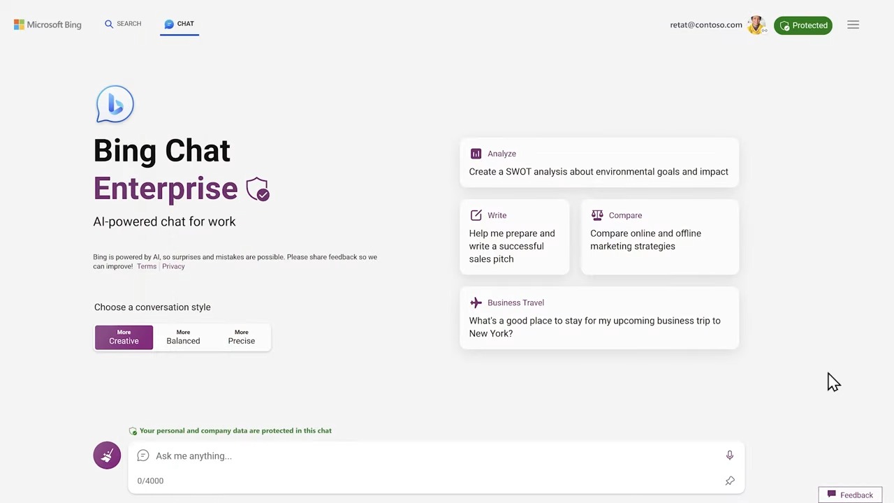 「Bing Chat Enterprise」のデザイン