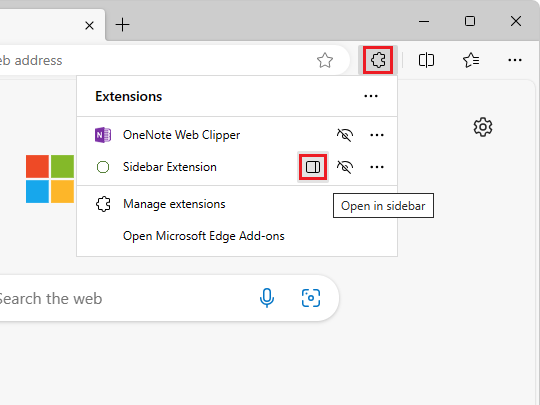 サイドバーで開くためのメニューやコマンドボタンも