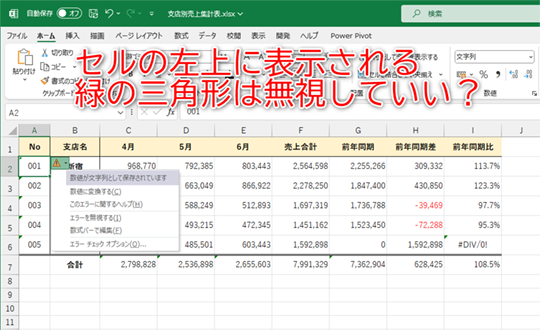緑の三角形は無視してもいいこともありますが……