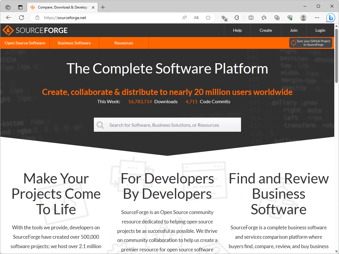米「SourceForge」のWebサイト