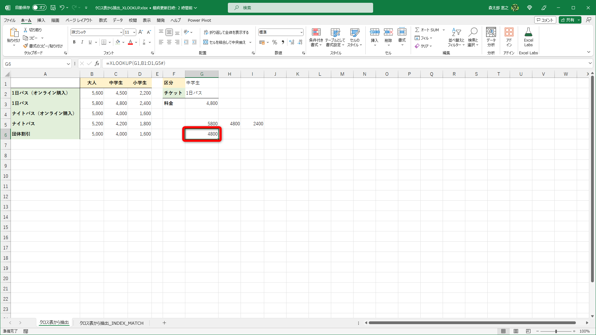 該当の「4800」を抽出できました
