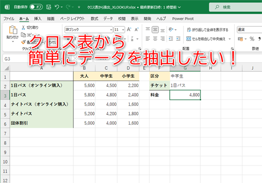 「縦」「横」の交差するクロス表から簡単にデータを取り出すには？