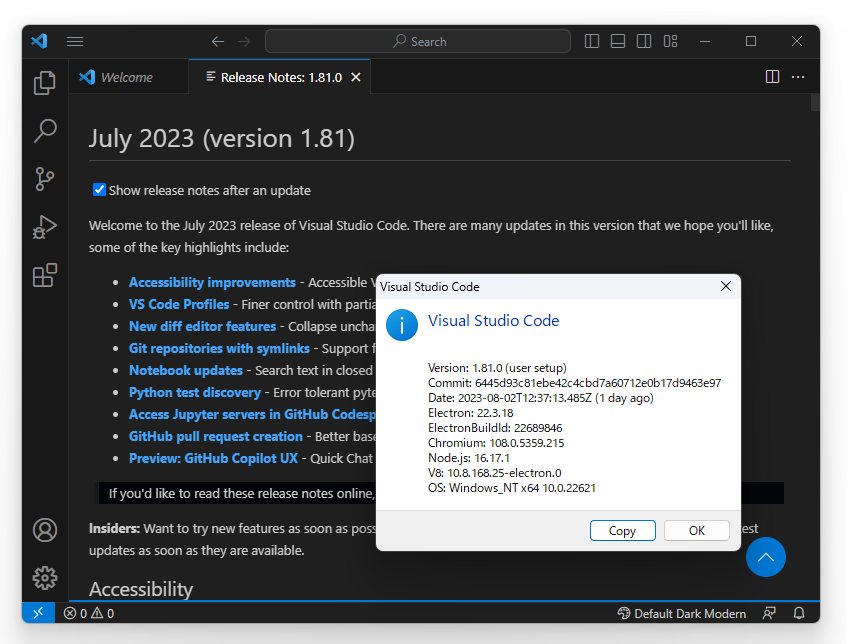 「Visual Studio Code」v1.81