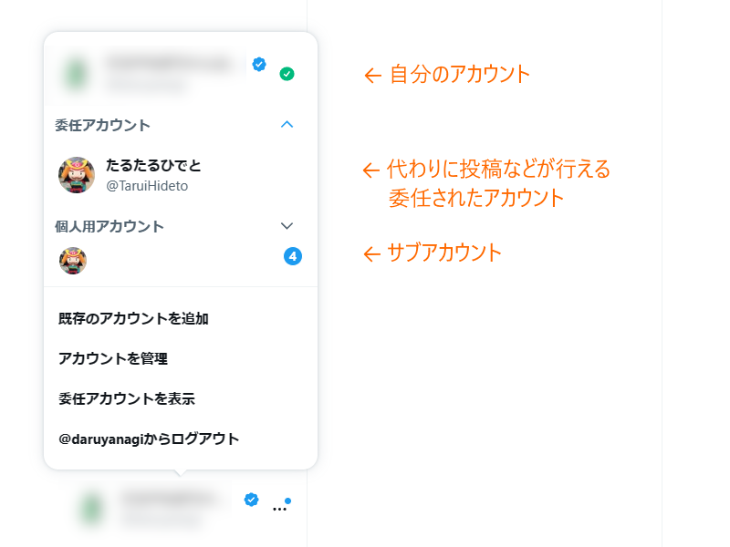 委任アカウントとマルチアカウント（サブアカウントへの切り替え）