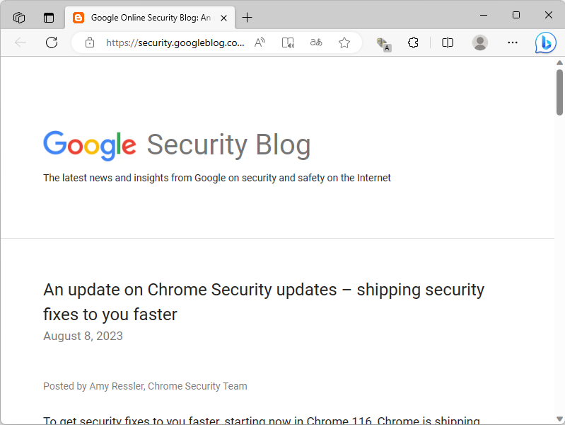 公式ブログ「Google Online Security Blog」におけるアナウンス