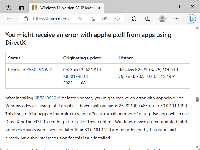 「Windows release health」におけるアナウンス