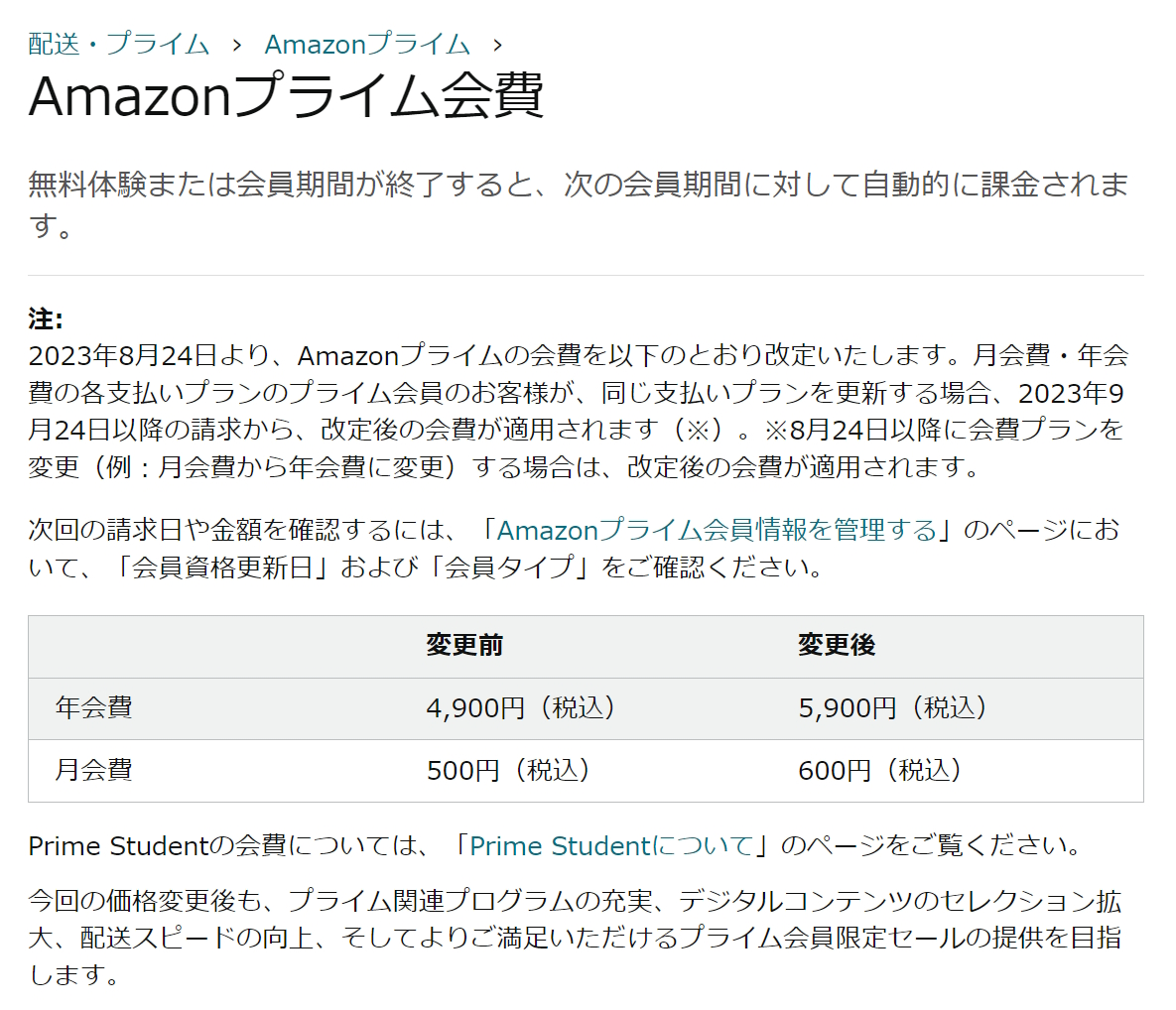 Amazonプライムの会費が8月24日より価格改定