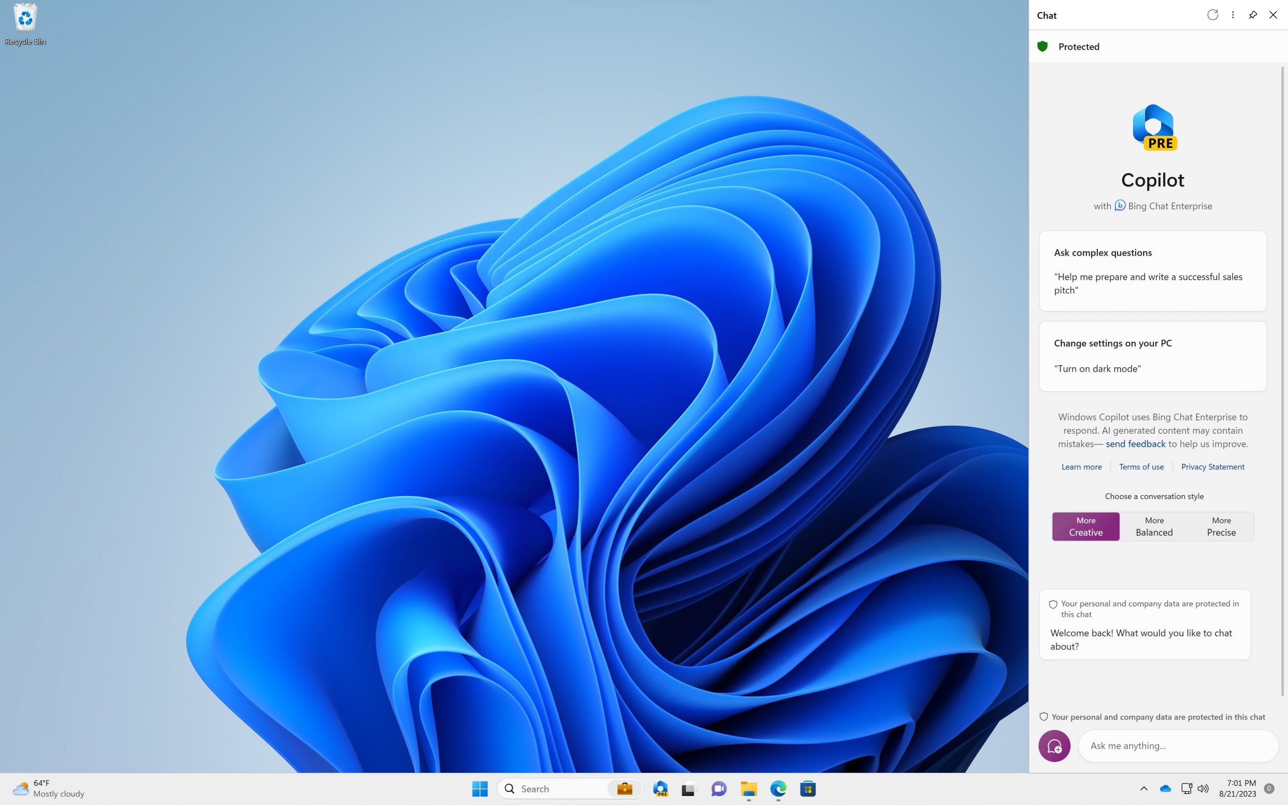 Microsoft、「Windows Copilot」で「Bing Chat Enterprise」の提供を開始
