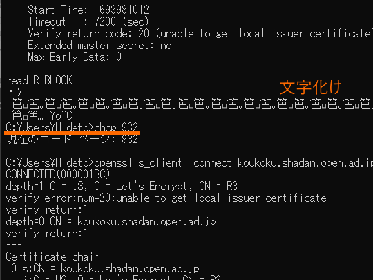 コートページを書き換えて、「openssl s_client -connect」を利用