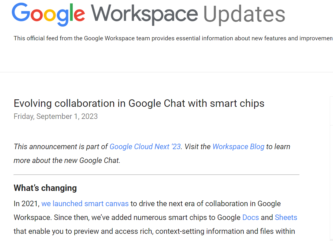 「Google Chat」に「スマートチップ」機能の導入