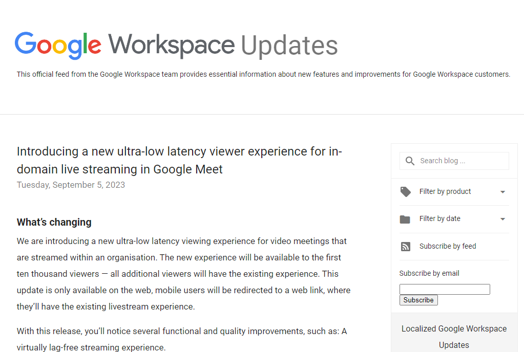 Google Workspace Updatesのリリース記事