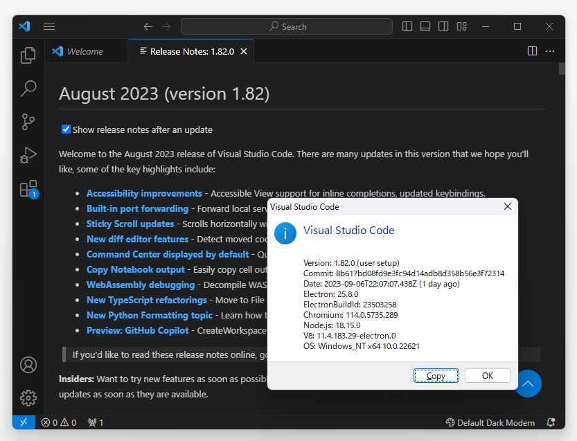 「Visual Studio Code」v1.82.0