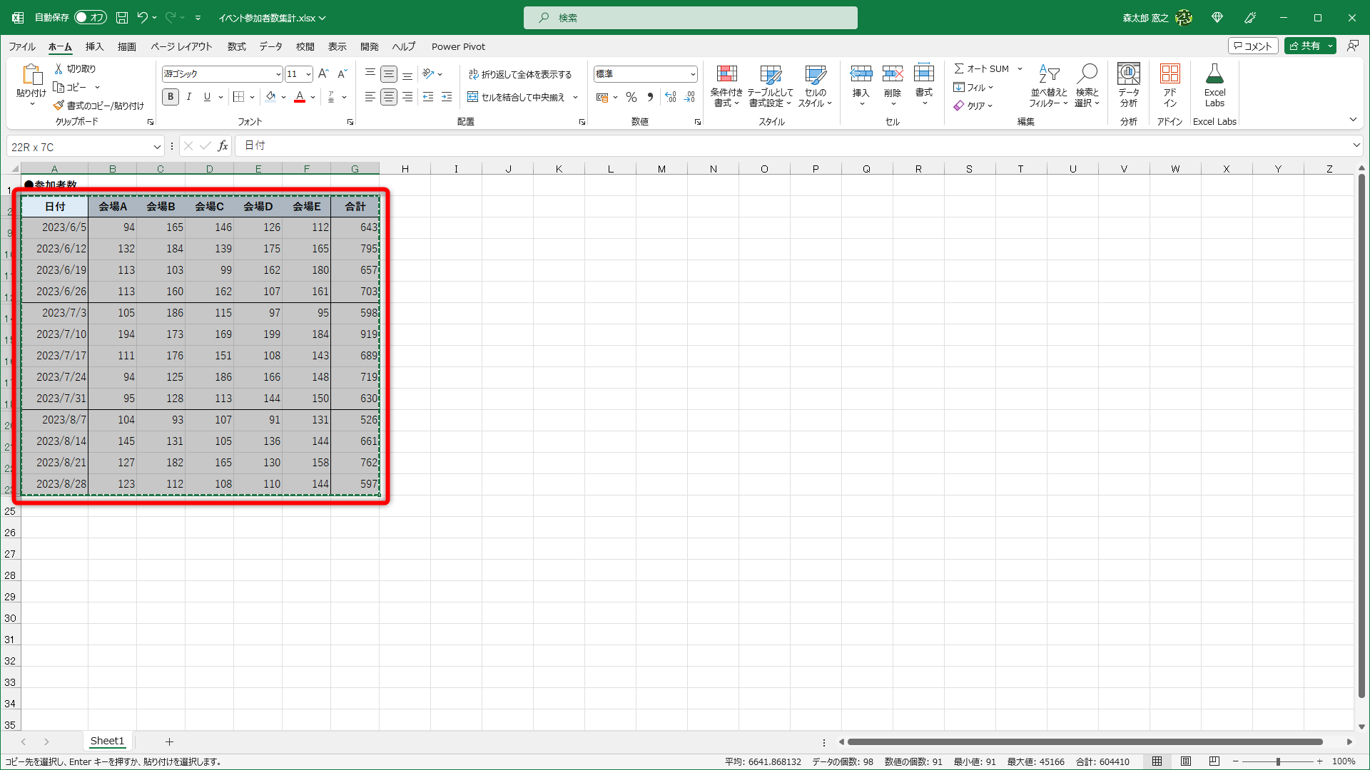 直近の3カ月のデータをコピーして……、