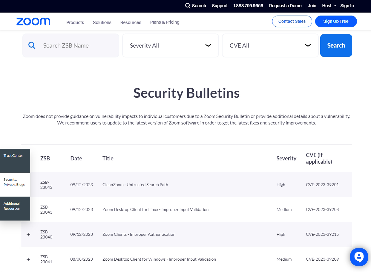 同社のSecurity Bulletins