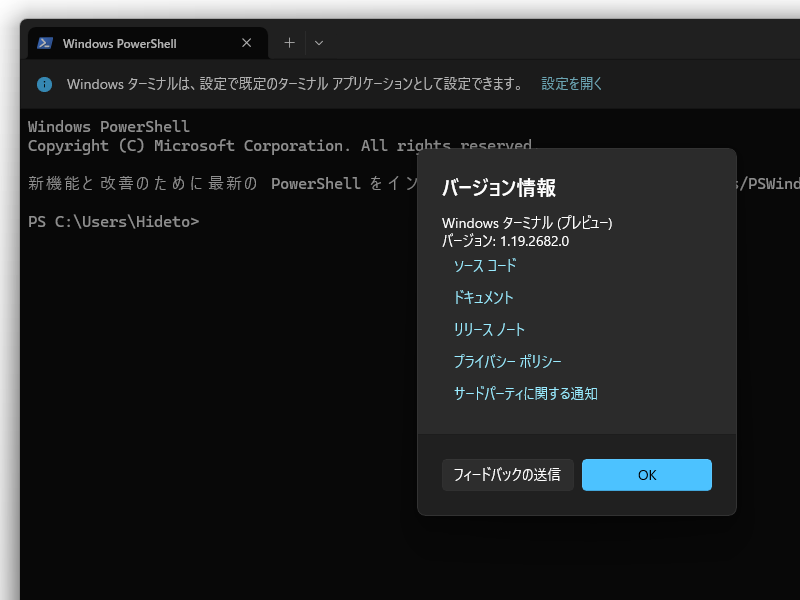 「Windows Terminal Preview」v1.19.2682.0