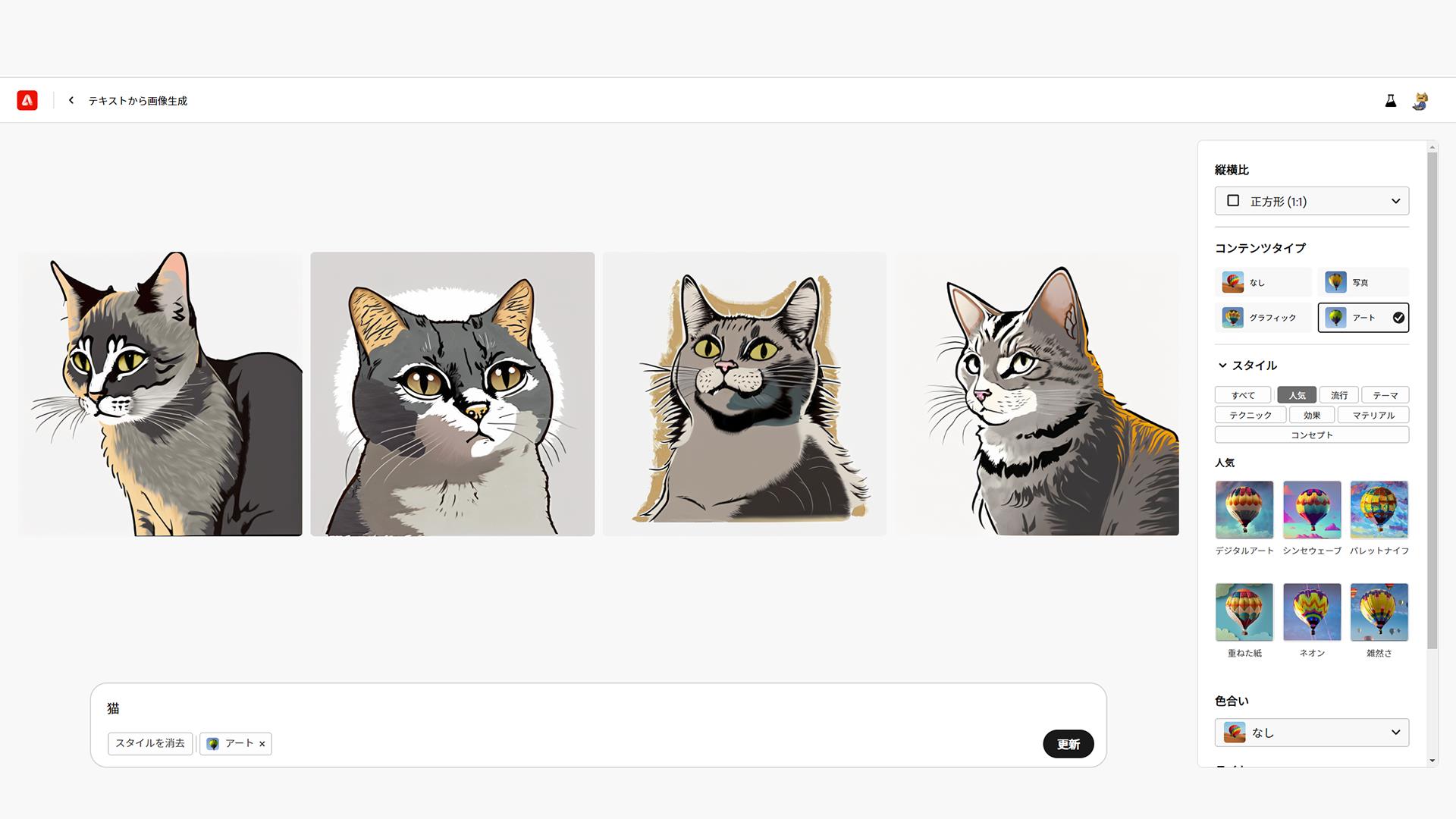 生成された画像はイラスト調のものに。思っていたものと違います