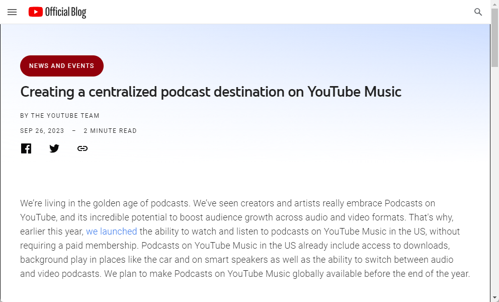 「Google Podcasts」提供終了、「YouTube Music」に移行へ