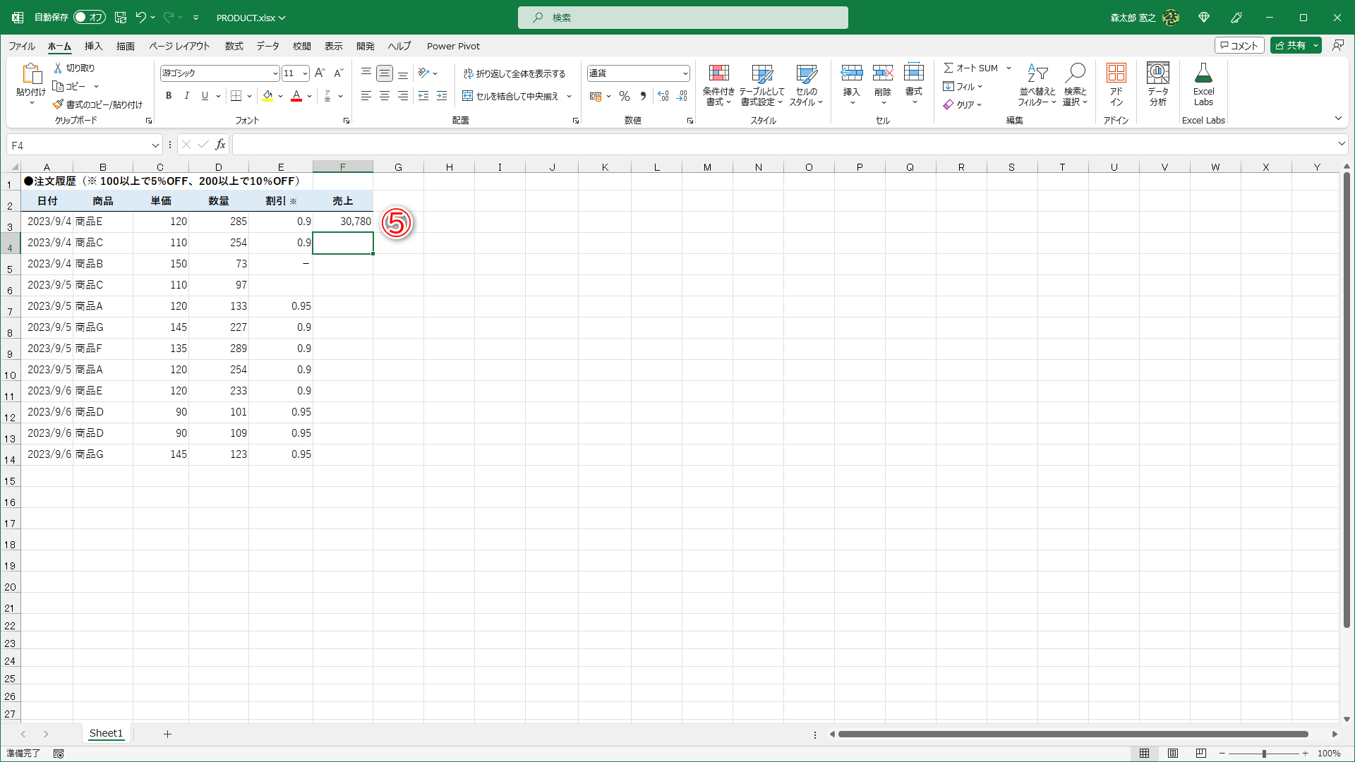 結果が表示されました（⑤）