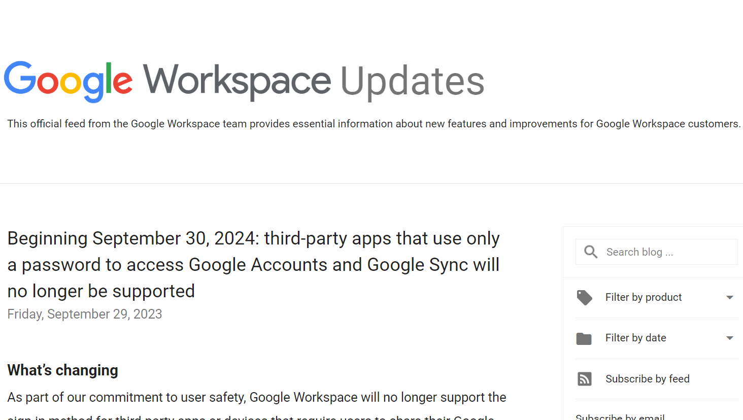 「Google Workspace」、「安全性の低いアプリ」のサポートを終了へ