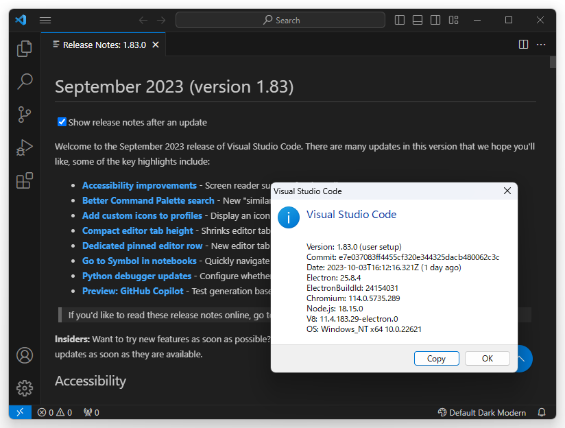 「Visual Studio Code」v1.83.0