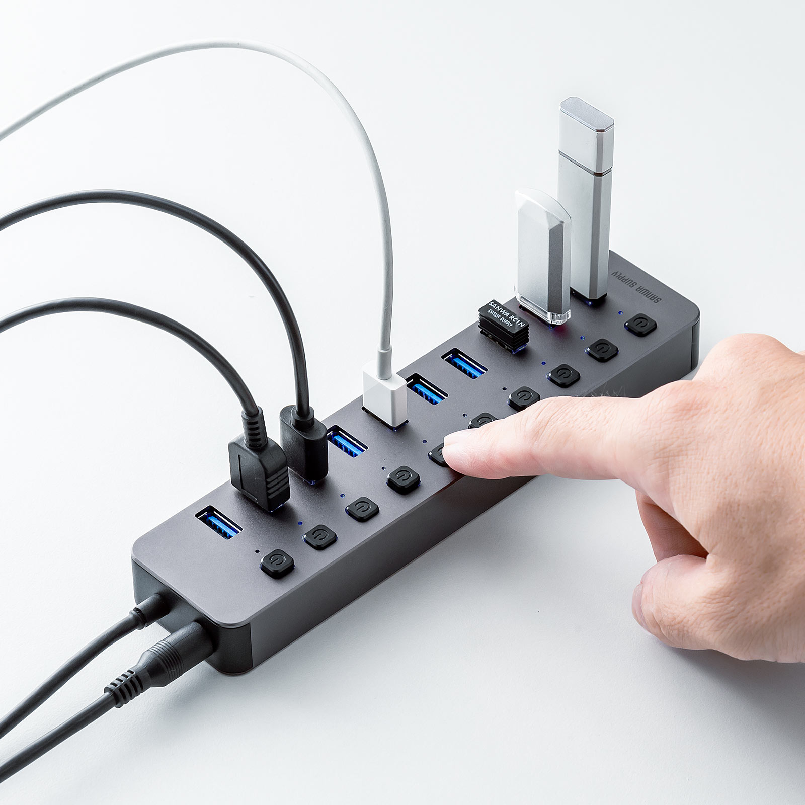 個別スイッチ付き10ポートUSBハブ「400-HUBA23GM」