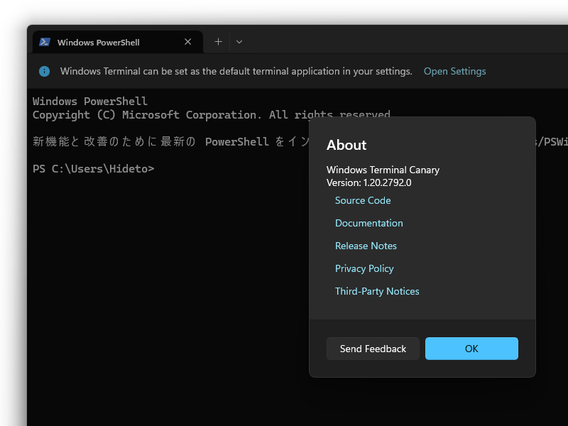 「Windows Terminal」にCanaryチャネルが追加