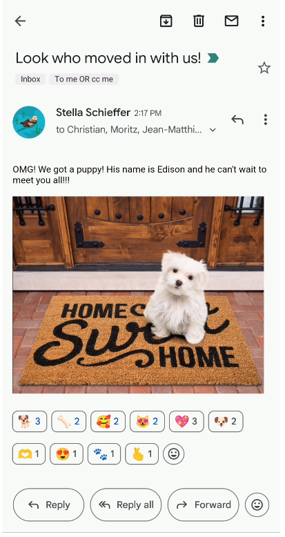 受信メールの下部にリアクションが表示される