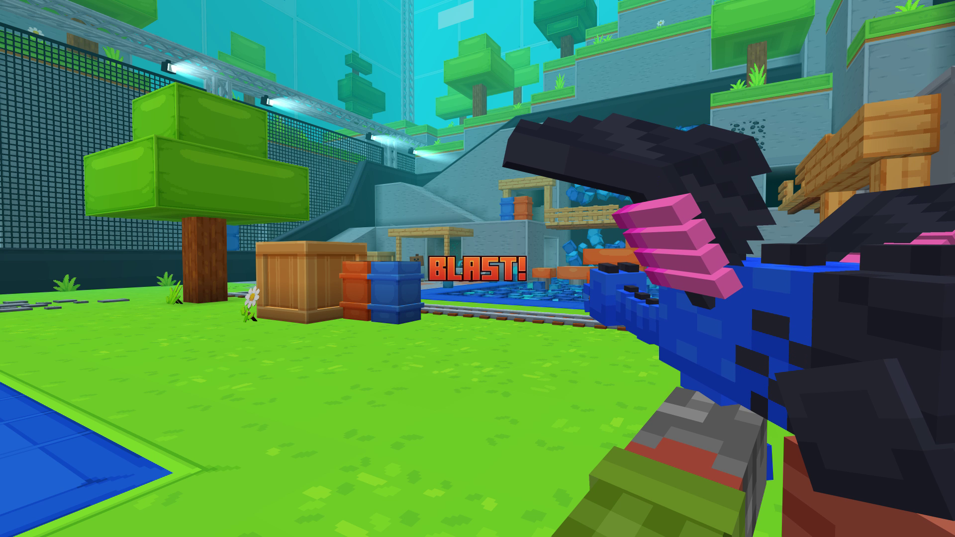 オーバーワールドのフィールド。色味が「マインクラフト」本編よりちょっと明るめ