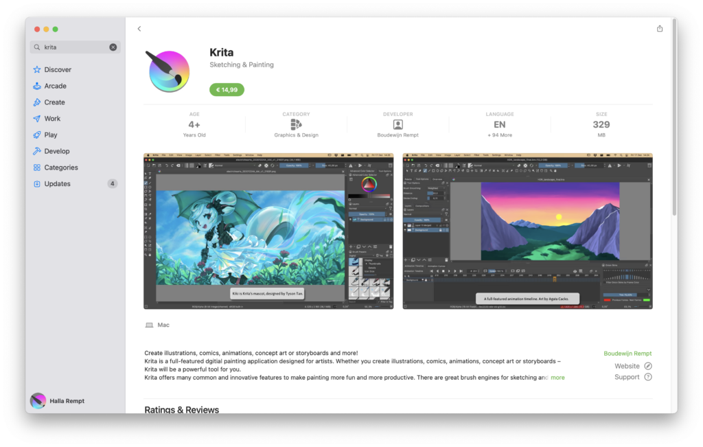 「Mac App Store」でも「Krita」が提供されることに