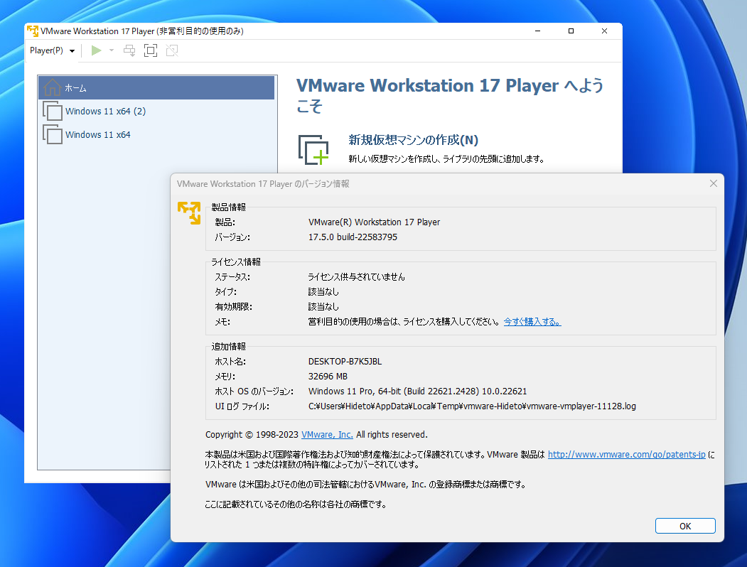 「VMware Workstation 17.5 Player」