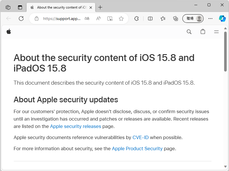 「iOS 15.8」のセキュリティ情報