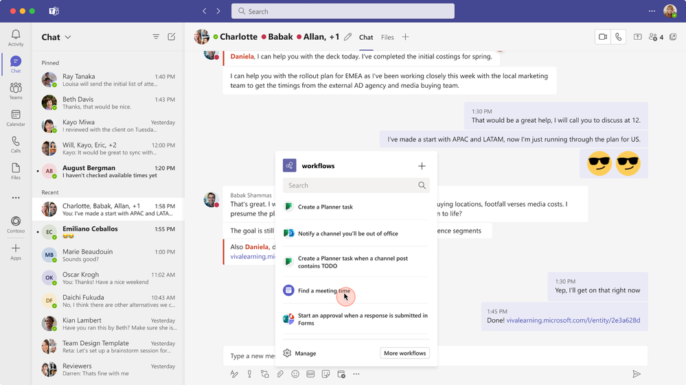 チャットまたはチャネルから簡単にワークフローを作成