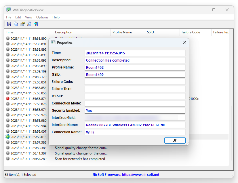 リストビューの列をダブルクリックすれば、プロパティ画面で当該行の情報を一覧できる