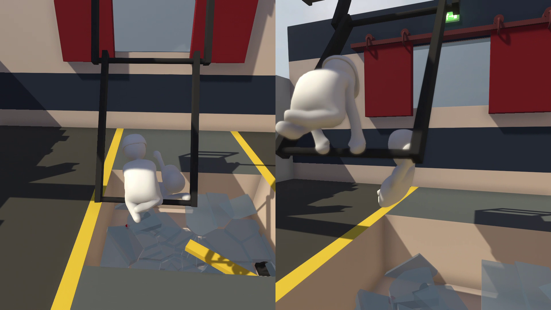 これはブランコの要領で大きく振ってガラスを突き破ればよさそう……と説明したら7歳児も掴んできてわやくちゃ