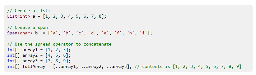 「C# 12」ではコレクション式の記法が統一。新しいスプレッド演算子（..）も利用可能に