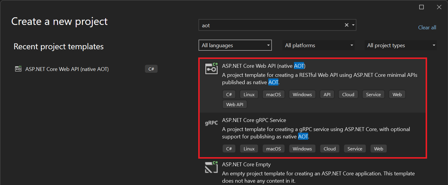 「AoT」対応の「ASP.NET Core」アプリテンプレート