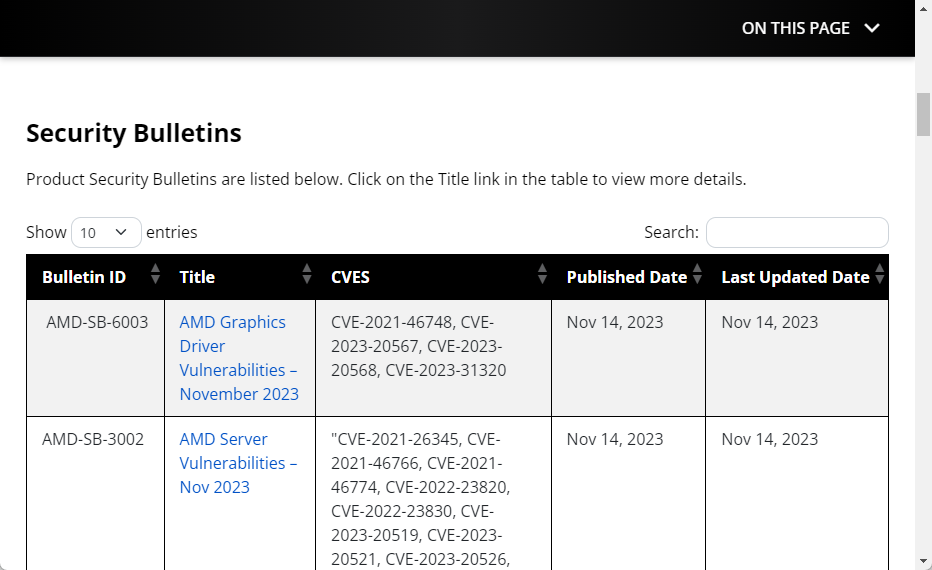 AMD、2023年11月の月例脆弱性情報を発表