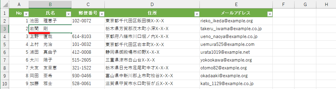 試しにセルB3の内容を変更してみる