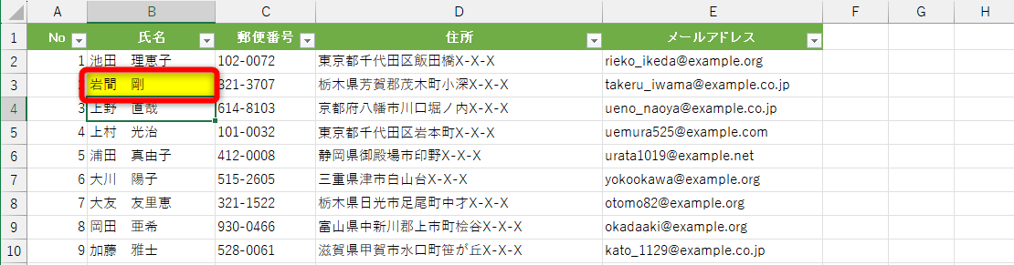 修正したセルの書式が変更された