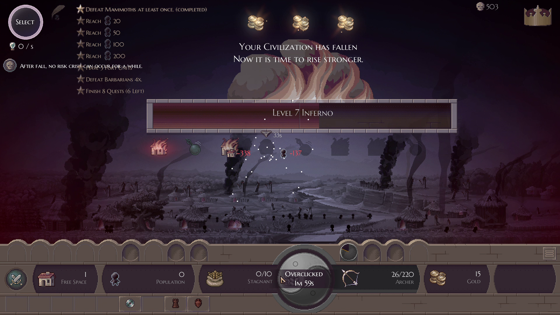 クリックのし過ぎで災害が起きると、簡単に滅亡してしまう