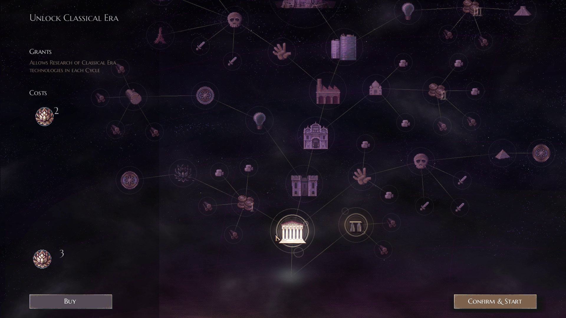 ポイントを消費して新たな能力を獲得。さらに先の文明にも進める