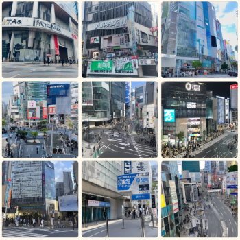 上段「駅前渋谷」→よくない（駅前が強い）、中段「渋谷,駅前」→よくない（駅前が強い）、下段「渋谷の駅前」→よくない（駅前が強い）