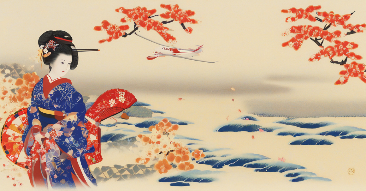 「年賀状,成人式,刀剣,踊る女子,飛行機がドラゴン,日本画,屏風絵」などなどで生成した画像