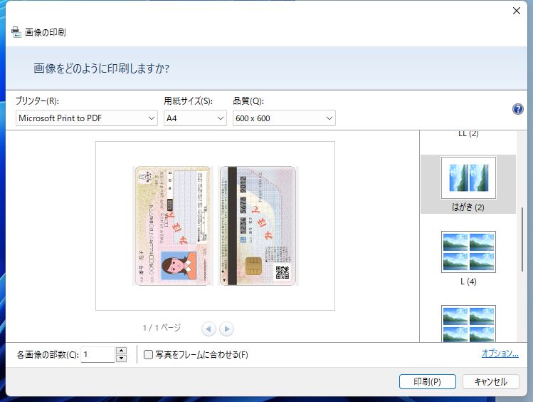 表面と裏面を画像として取り込み、印刷機能を利用してPDF化する