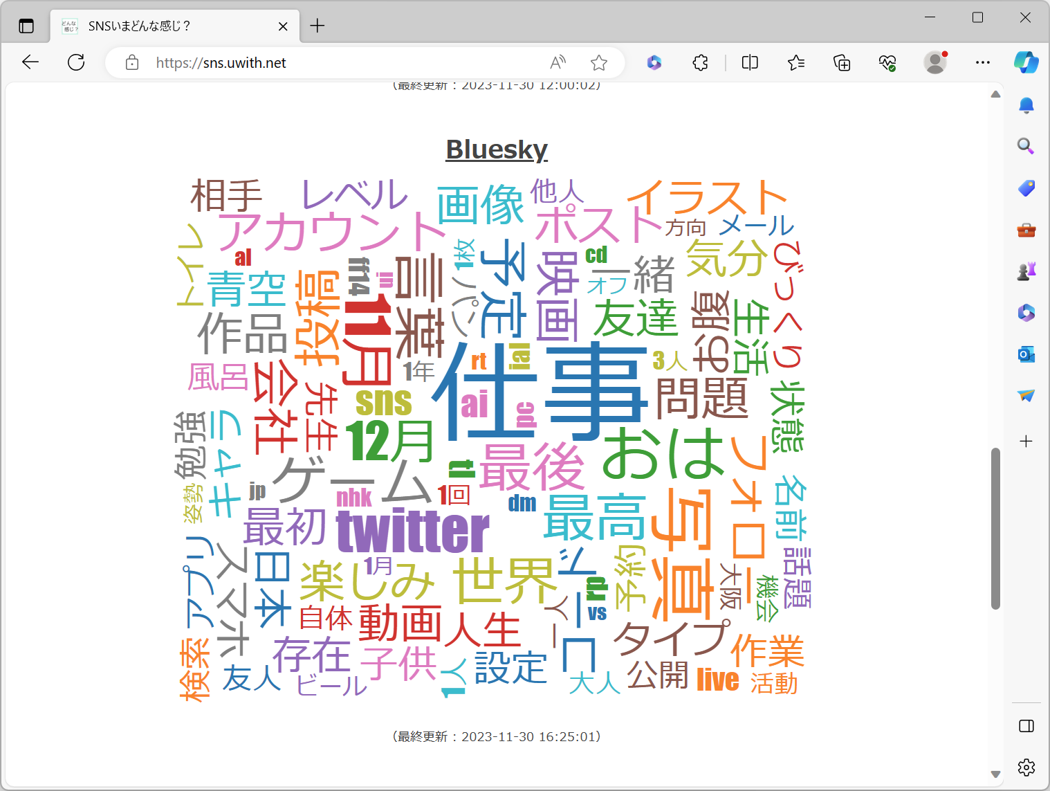 「Bluesky」の様子。日常の会話に加え、イラストや画像、写真といったワードが目立ちます。趣味で用いられることが多いのかもしれませんね