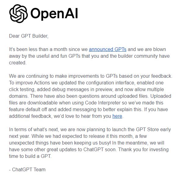 OpenAIより配信されたメール文面