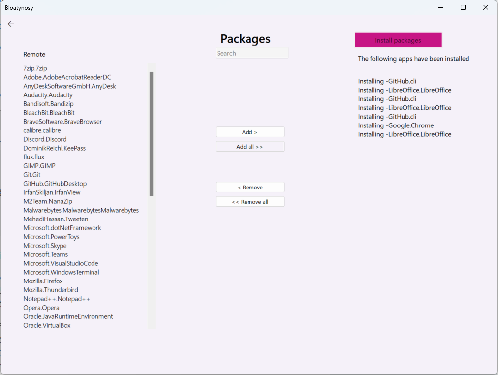 「Install packages」画面