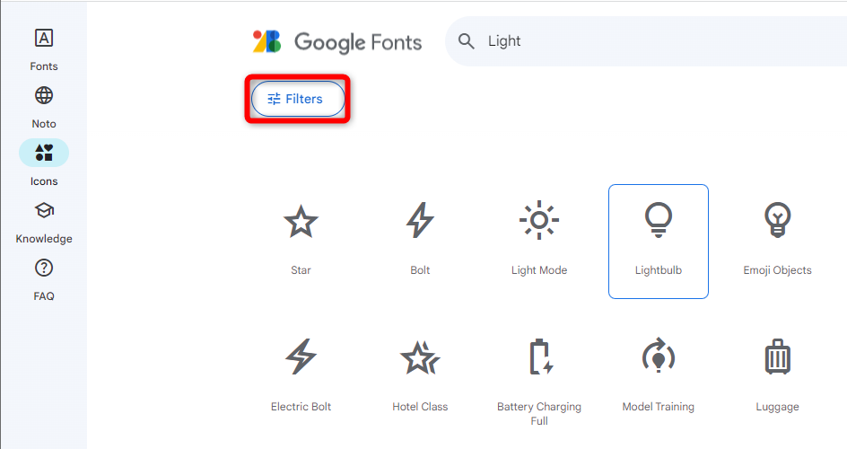 キーワード入力欄の下にある［Filters］をクリックする