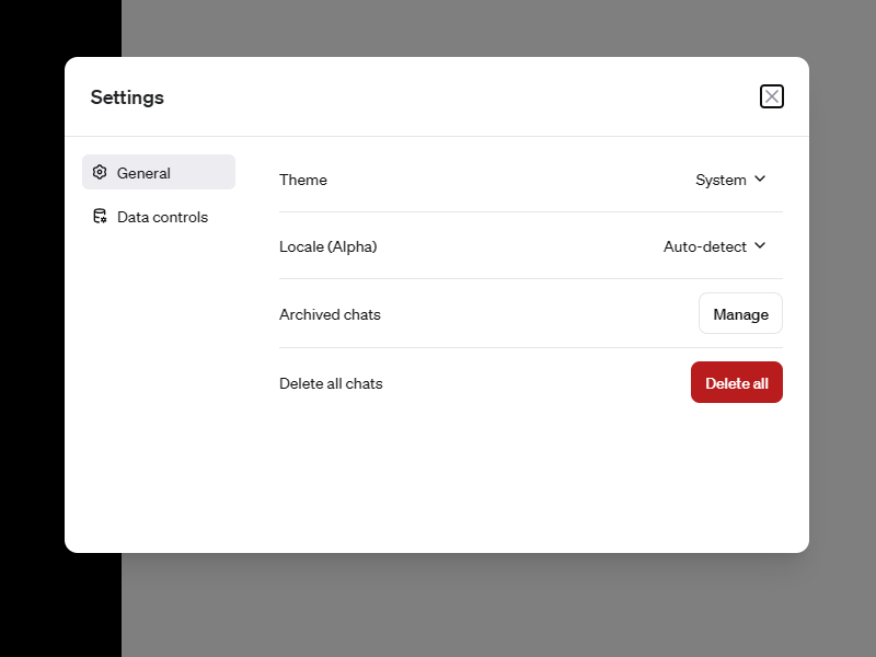 アーカイブされたチャットは設定画面で確認できる